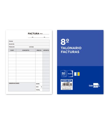 Talonario liderpapel facturas 8º original y copia t200 con igic